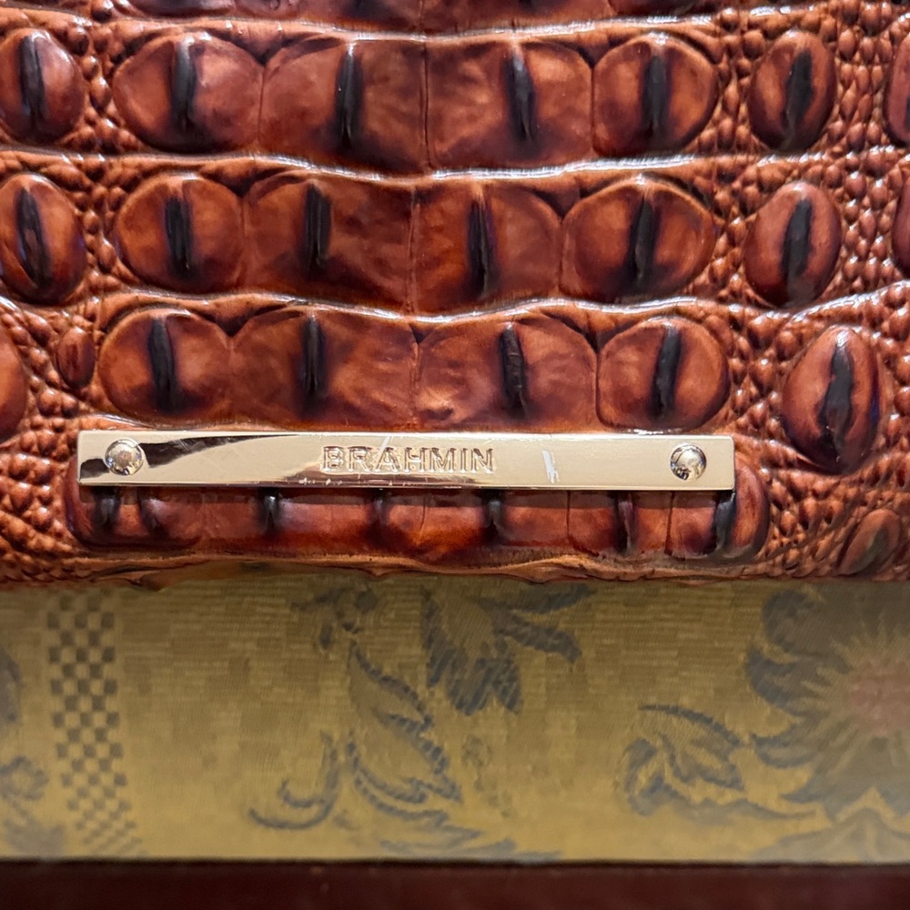 Brahmin Cognac Embossed Croc Leather Tote - Picture 2 of 14